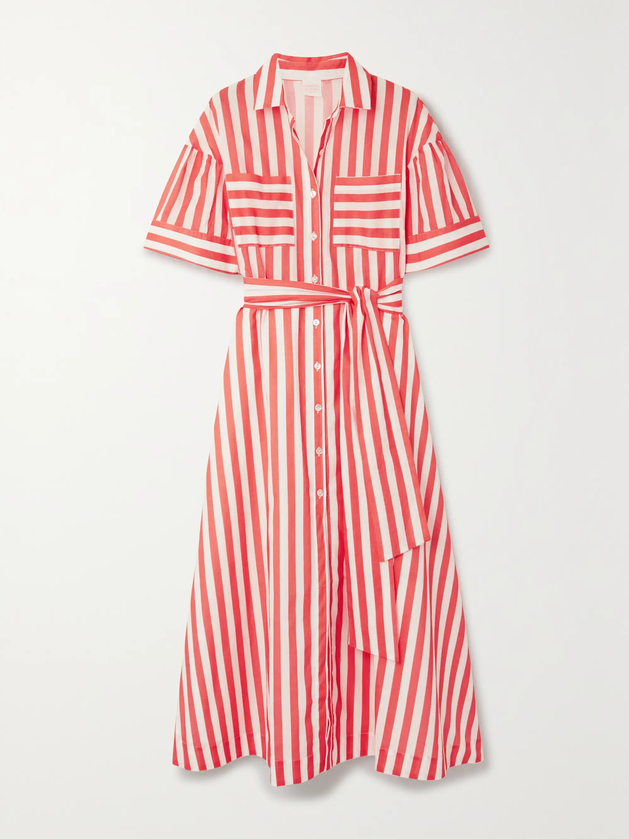 + NET SUSTAIN Sofia belted striped cotton-poplin midi shirt dress | NET-A-PORTER (US)