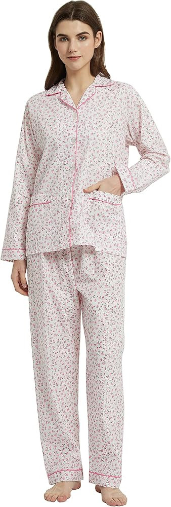 amaxer Women's 100% Cotton Pajama Set Short/Long Sleeved Pants/Shorts Soft Button PJs Elastic Dra... | Amazon (US)