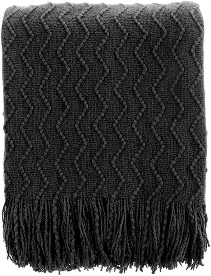 BATTILO HOME Black Throw Blanket for Couch, Boho Black Throws for Home Decor, Soft Throw Blankets... | Amazon (US)