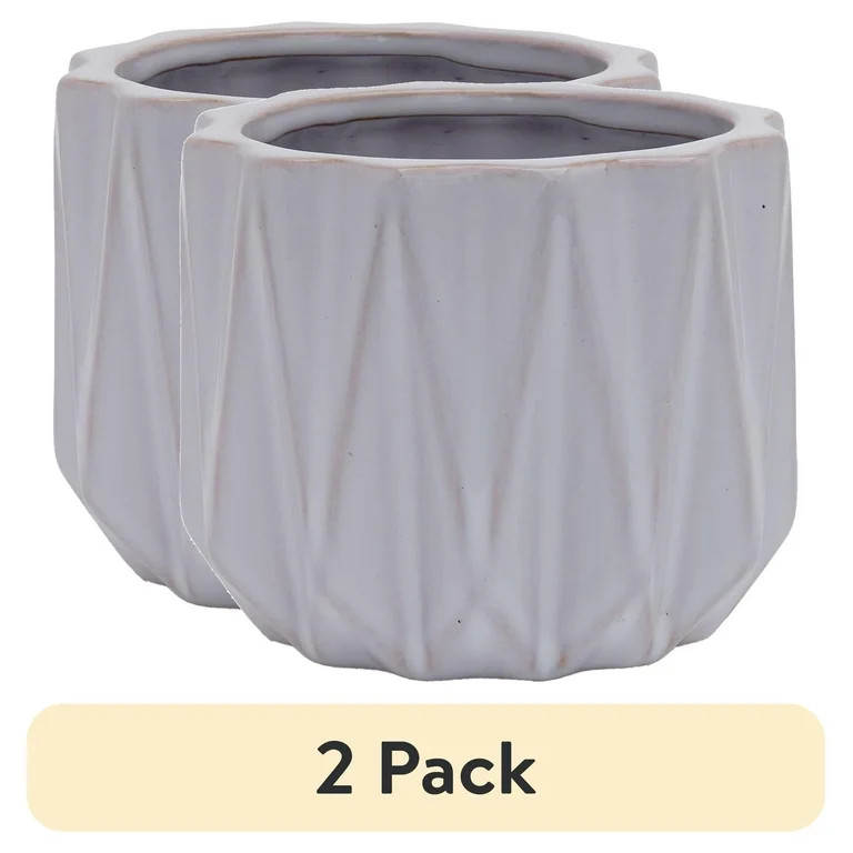 (2 pack) Better Homes & Gardens Pottery 5" Devi Round Ceramic Planter, White | Walmart (US)