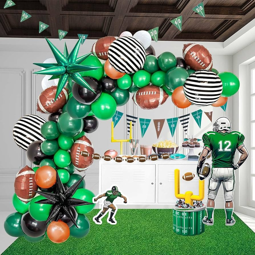 Football Balloon garland arch kit Dark green Brown black balloon large mylar starburst for sport ... | Amazon (US)