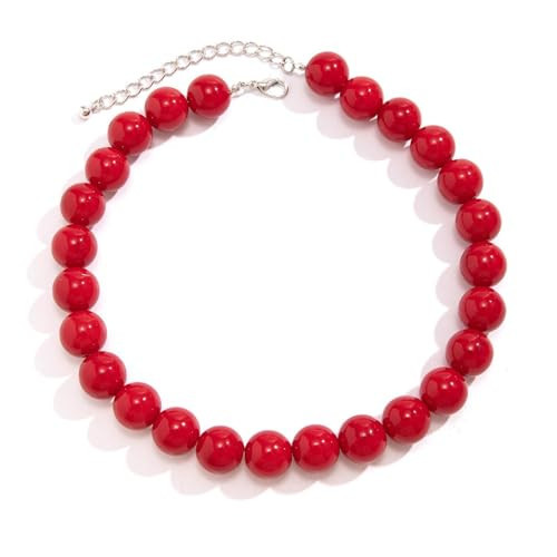 Chunky Red Beaded Necklace for Women Adjustable 16MM Acrylic Bead Choker Necklace Big Colorful Beaded Black Necklaces Large Red Pearl Statement Necklaces Jewelry Accessories | Amazon (US)