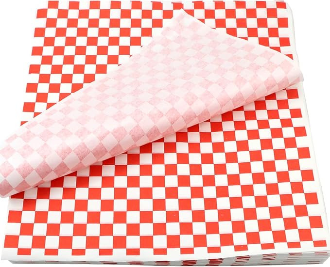 Oomcu 200 Sheets Red and White Checkered Dry Waxed Deli Paper Sheets, Paper Liners for Plastic Fo... | Amazon (US)