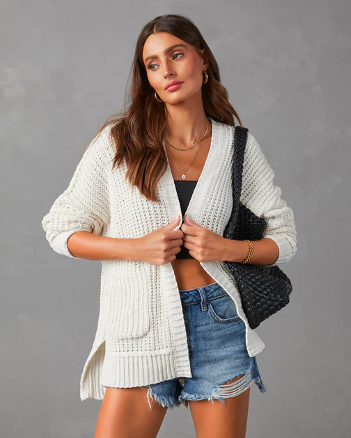 Kudos Pocketed Chenille Knit Cardigan - Ivory - SALE | VICI