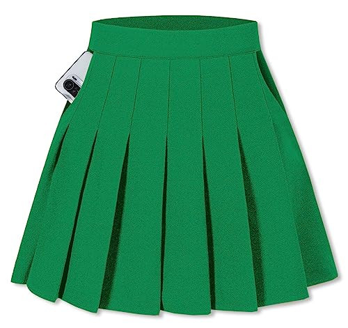 SANGTREE Women Green Pleated Skirt with 2 Pockets, Plus Size Green Pleated Tennis Skirt Above Knee, Girl A-Line Short Skater Skirt, A# Plain-Green with 2 Pockets, US 2XL | Amazon (US)