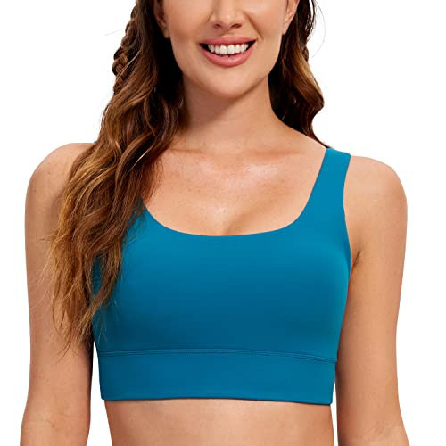 CRZ YOGA Butterluxe Womens U Back Sports Bra - Scoop Neck Padded Low Impact Yoga Bra Workout Crop Top with Built in Bra Super-sonic Blue Large | Amazon (US)