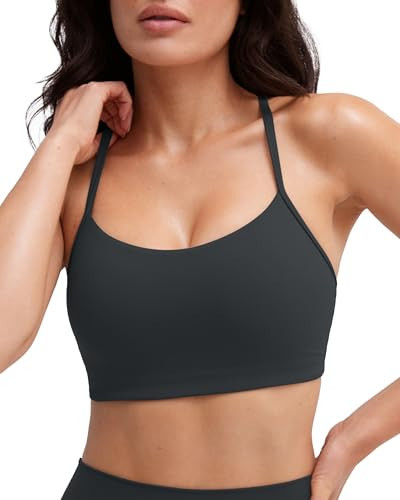 PAVOI ACTIVE Yoga Racerback Bras for Women - Buttery Soft Low Support Scoop Neck Y-Back Thin Strap Sports Bra - FlexFlow, Medium, Slate, A-C Cups | Amazon (US)