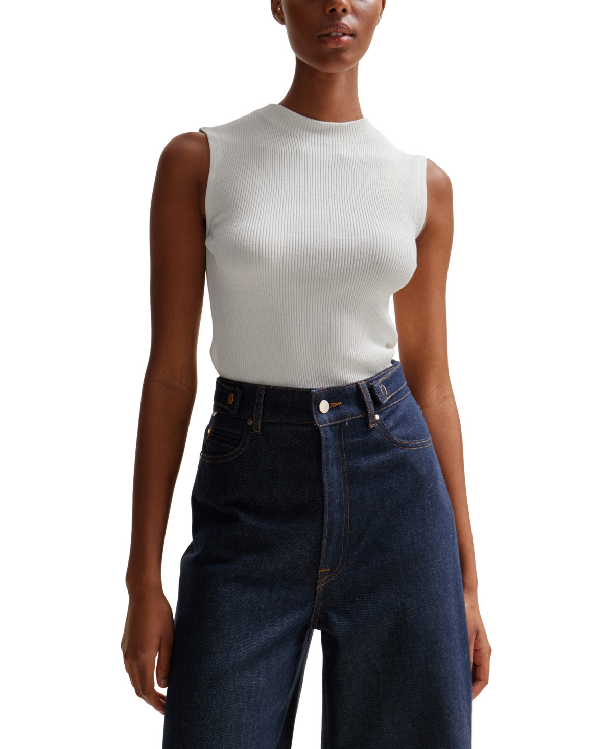 Boss by Hugo Boss Women's Sleeveless Mock-Neck Top - Open White | Macy's