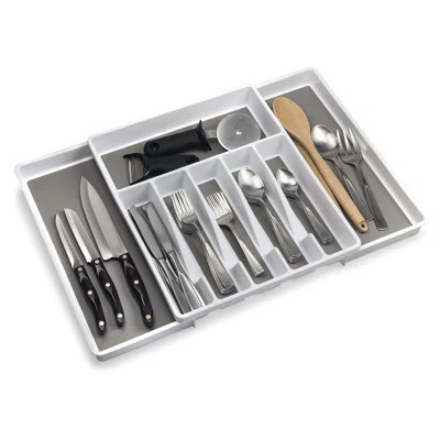 Large Expandable Silverware Drawer Organizer, 8 Compartment Non-Slip & Adjustable Silverware Organizer (White) | Wayfair North America