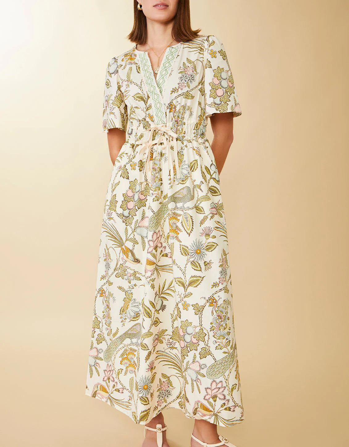 Meghan Midi Dress Sugar Mill Peacock Cream | Spartina 449