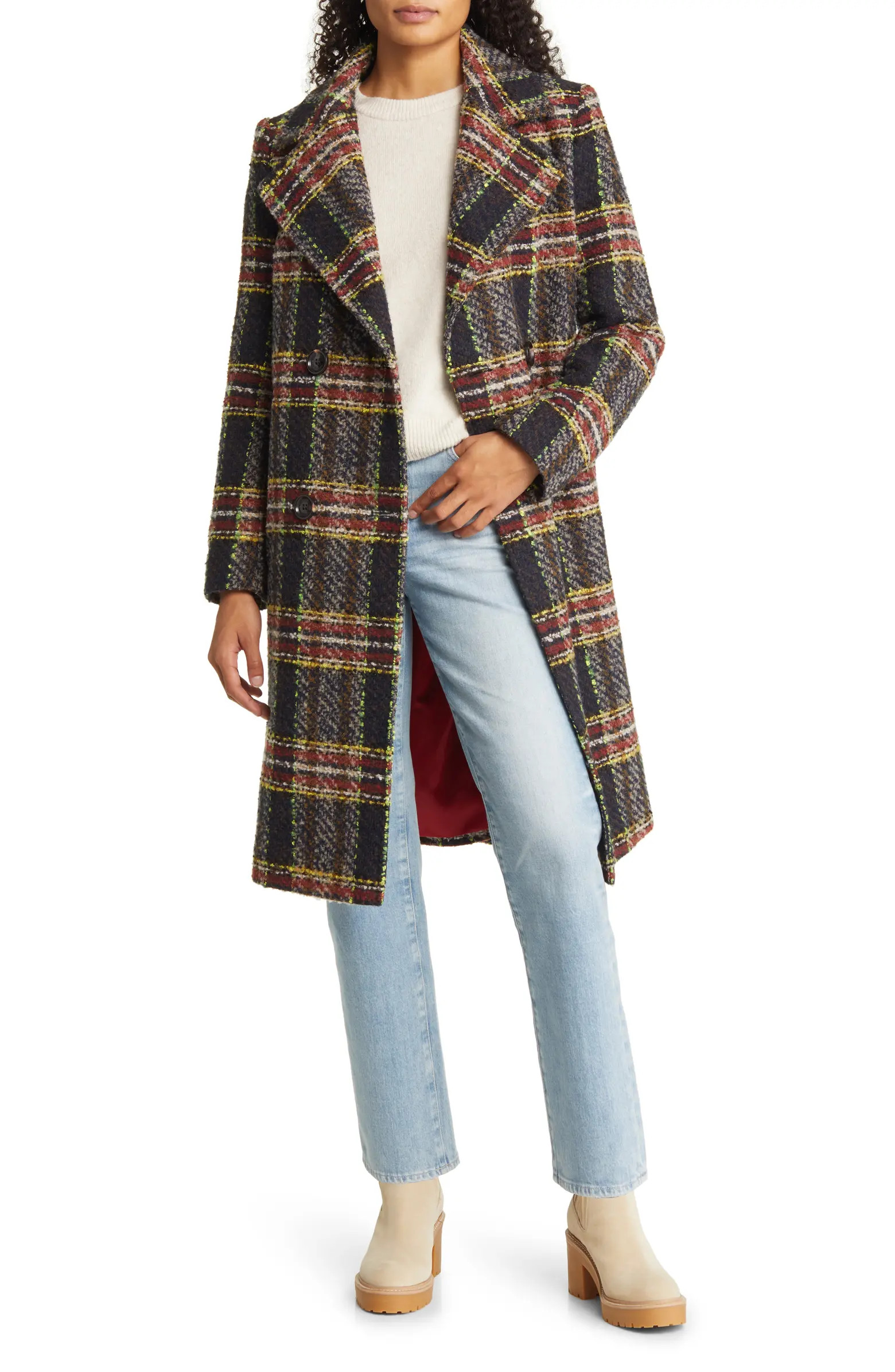 Sam Edelman Craftisan Plaid Double Breasted Coat | Nordstrom | Nordstrom