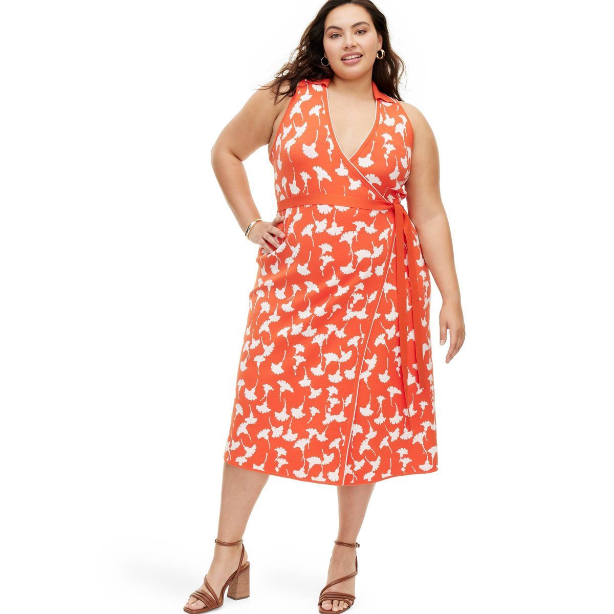 Women's Collared Sleeveless Ginkgo Cherry Tomato Sweaterknit Midi Wrap Dress - DVF for Target | Target