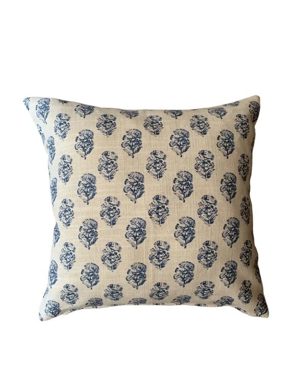 Stamped 20x20 beige and indigo pillow cover | Etsy (US)