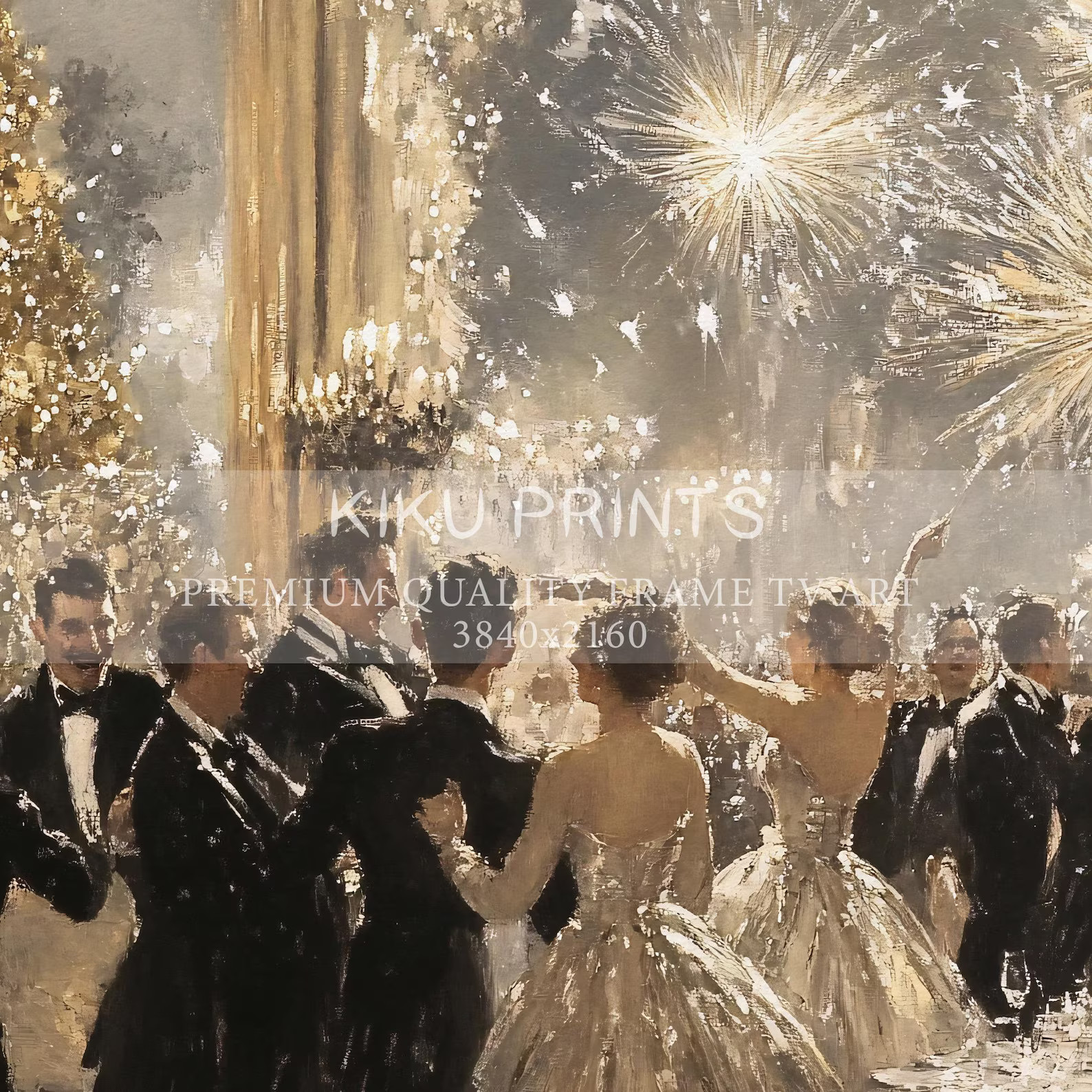 New Year Party Frame TV Art, Vintage NYE Party Painting, New Year Fireworks, Neutral Victorian Ch... | Etsy (US)