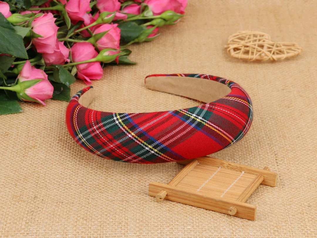 Red Christmas Plaid Padded Headband,Padded headband,Tartan Fabric Headband,Headbands for women,Re... | Etsy (US)