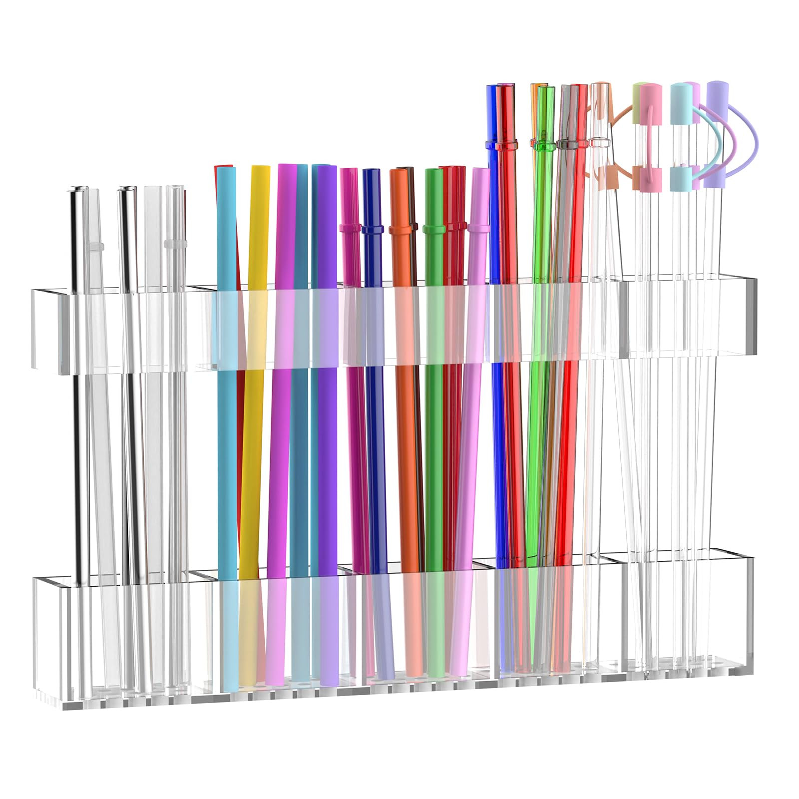 Straw Holder for Cabinet Door, 9.8” Adjustable Two-Part Large Acrylic Straws Organizer with Ultra Sticky Adhesive Strips, 2025 Reusable Straw Storage for Kitchen Cupboard(Transparent) | Amazon (US)