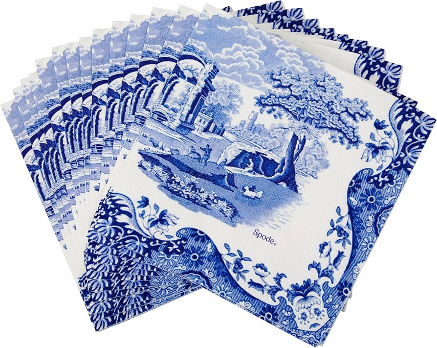 C.R. Gibson TW4-25755 Spode Blue Italia Disposable Paper Cocktail Napkins, 5" x 5", Multicolor, 2... | Amazon (US)