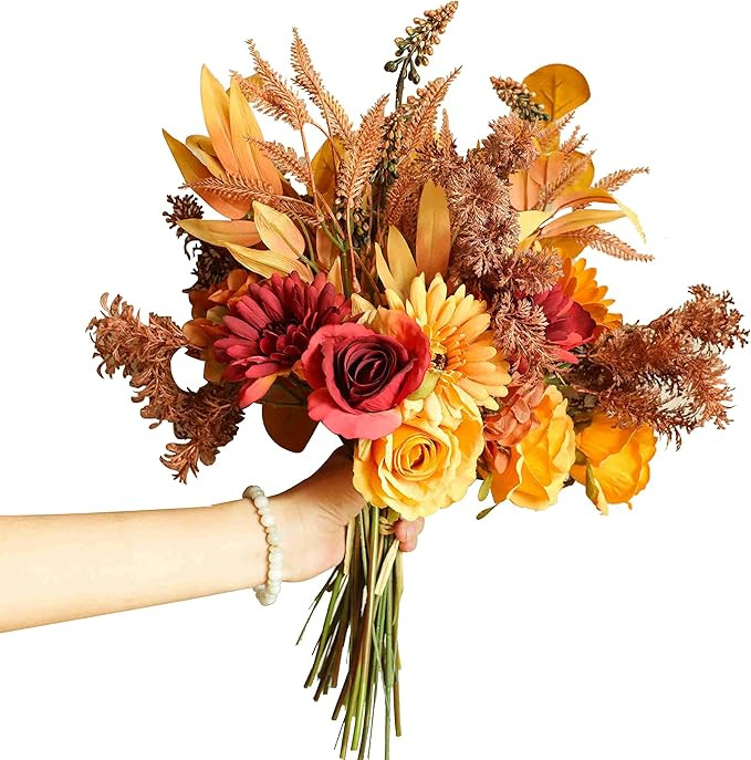 2pcs Boho Style Artificial Flower Bouquets,17 Inch Bohemian Style Fall Flower Wedding Bouquets fo... | Amazon (US)