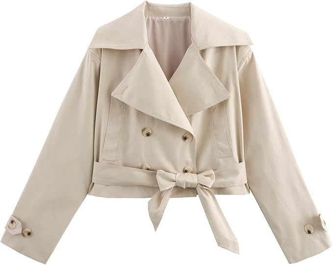 Xunger Women's Stylish Short Trench Coat Bow Belt Casual Long Sleeve Jacket Lightweight Spring Fa... | Amazon (US)