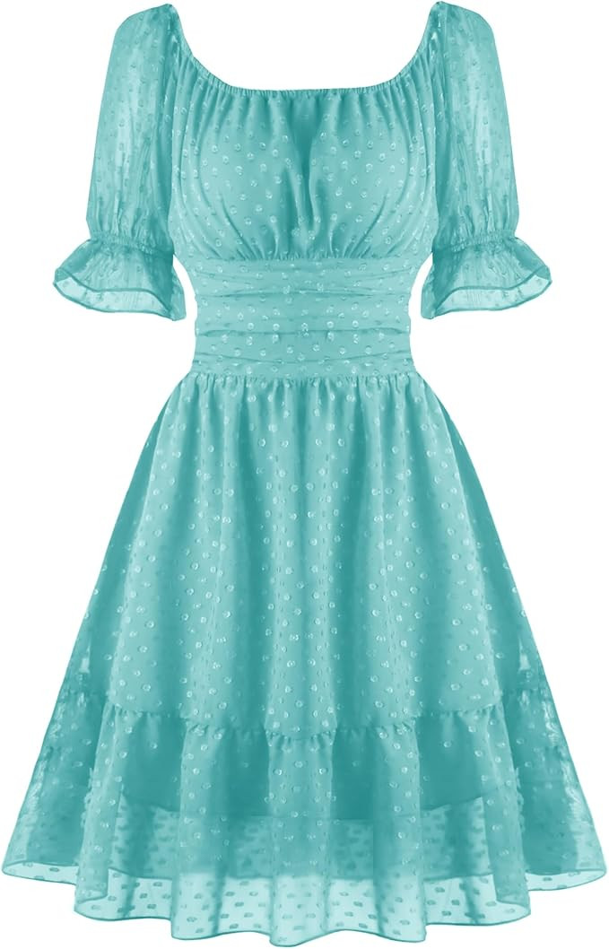 tagunop Women's Summer Casual Dress Smocked Square Neck Mini Dresses Ruffle Short Sleeve Sundress | Amazon (US)