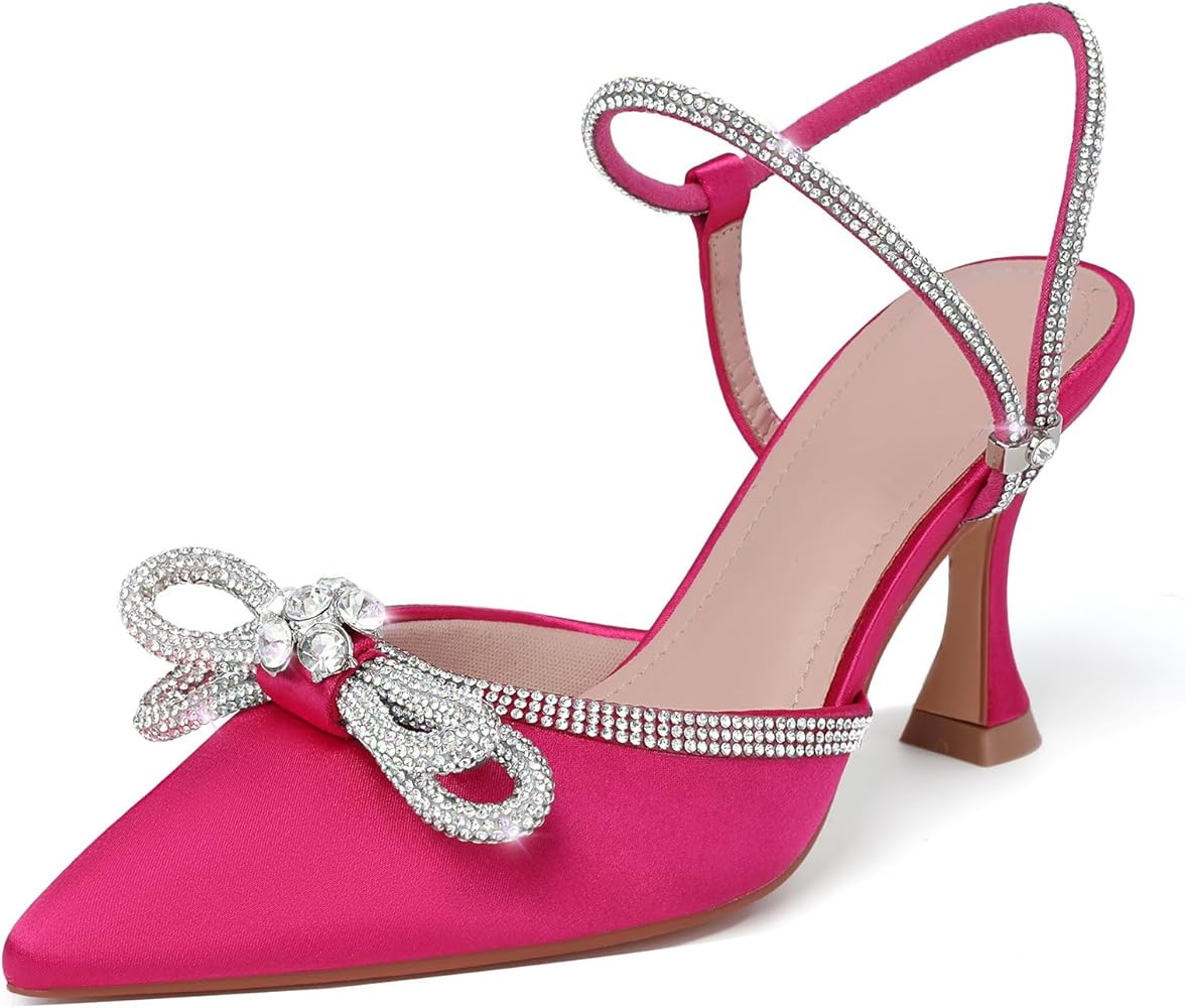 Susanny Women's Closed Toe Rhinstone Wedding Low Heel Slingback Clear Kitten Heels,Adjustable Str... | Amazon (US)