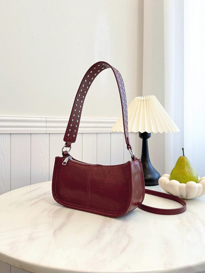 Vintage 2023 new fashion women's retro PU armpit bag, simple solid color shoulder bag, zipper bag... | SHEIN