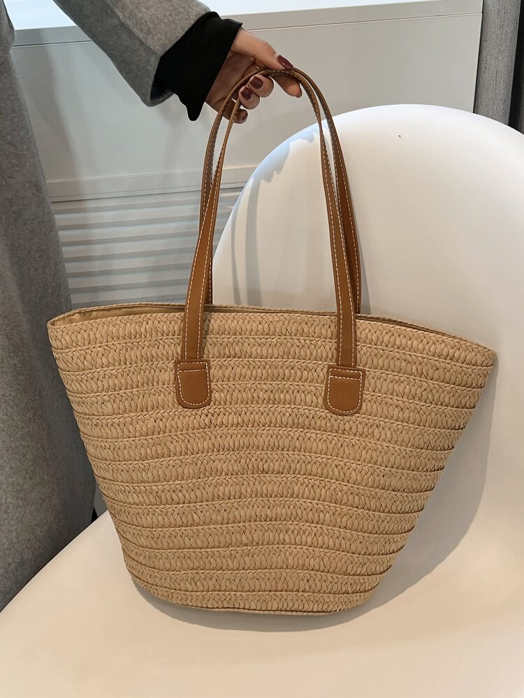 Stitch Detail Straw Bag | SHEIN