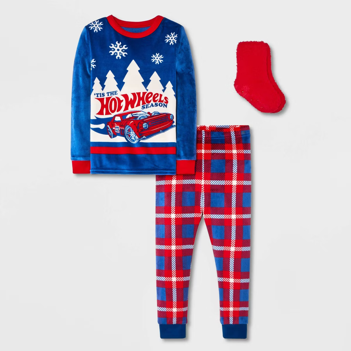 Toddler Boys' 2pc Hot Wheels Snuggly Soft Pajama Set with Socks - Navy Blue | Target