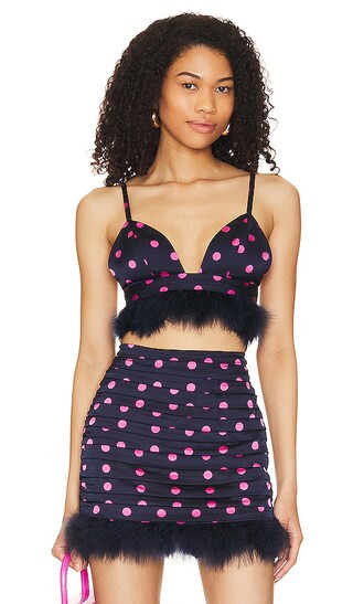 Dana Feather Top in Pink & Navy Dot | Revolve Clothing (Global)