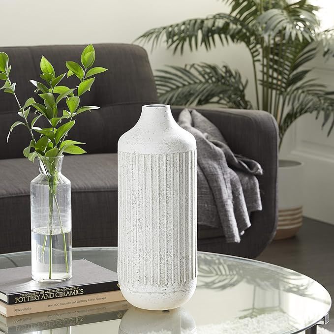 Deco 79 White Metal Contemporary Style Vase, 17 x 7 x 7 Inches | Amazon (US)