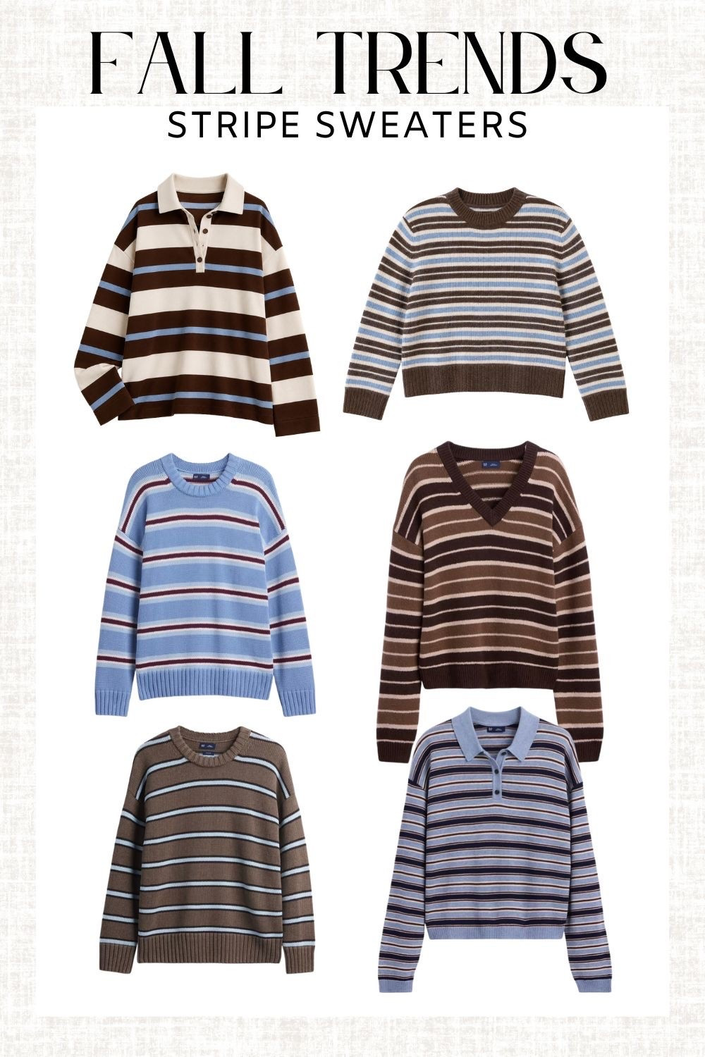 Striped sweaters are everywhere for fall 🤎 Loving the mix of chocolate brown, soft blue, and classic cream for an easy update to everyday denim.

fall sweater trends, striped sweaters, fall fashion, brown sweater, blue sweater, preppy style, casual fall outfits, cozy fall style, everyday fashion

#LTKSeasonal #LTKTravel #LTKmomlife
