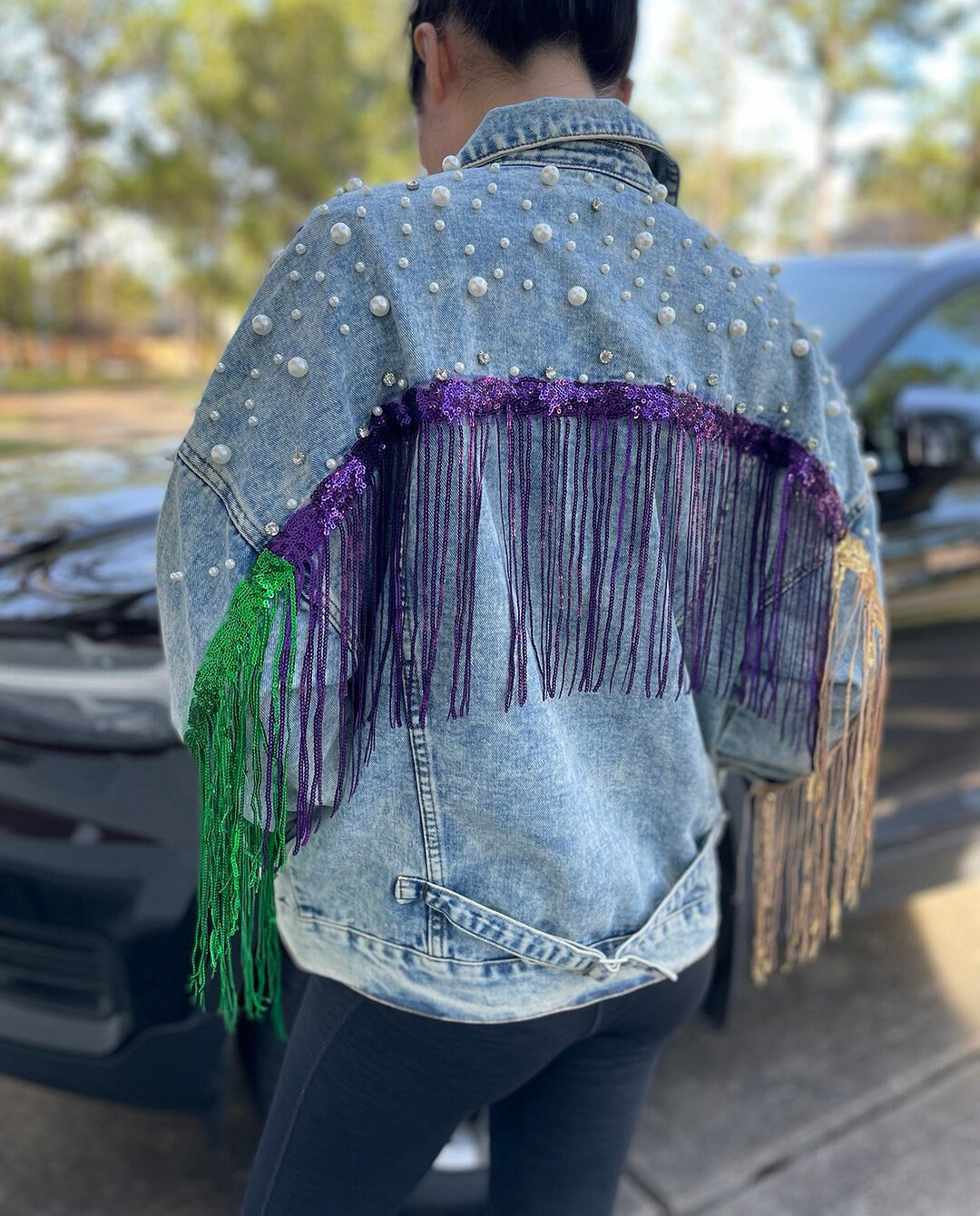 Mardi Gras Jean Jacket,  Rhinestone  Long Sleeve Button Up Denim Jacket  ,Personalized  Denim Jac... | Etsy (US)