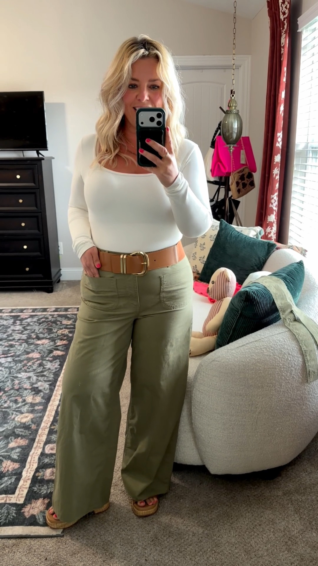 The perfect casual work wear/office outfit! Walmart military style pants & bodysuit, Amazon stretchy belt & the most comfy wedges by Reef!
I am between a med & lg & can almost always size down to a med at Walmart so pants are med & were too long (I’m 5’2”) so I just cut off the hem 🤷🏼‍♀️🤣
I also linked some other things I’d use to style these pants too!

#LTKPetite #LTKMidsize #LTKOver40