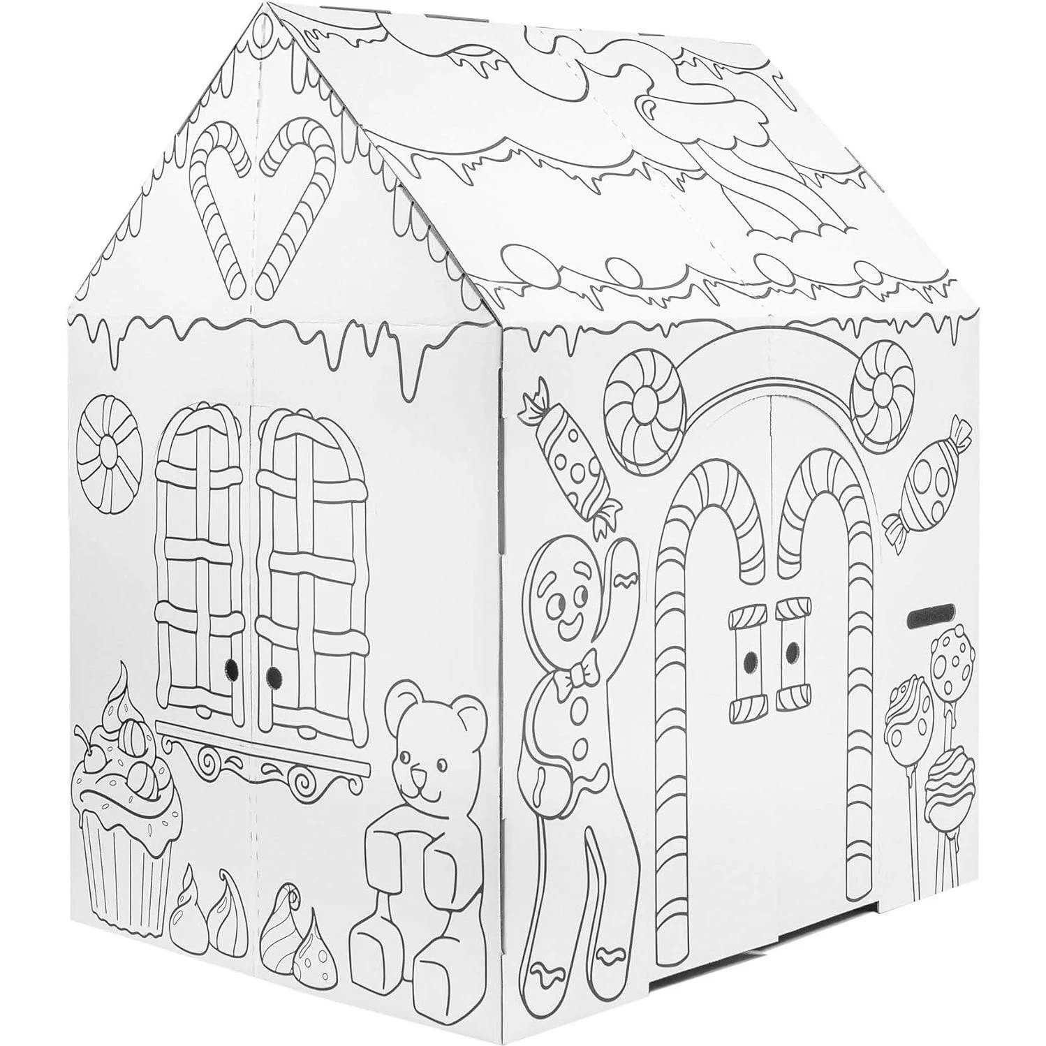 Easy Playhouse | Cardboard Coloring Playhouse Gingerbread House - Kids Art & Craft | Outdoor Play | Cardboard/Canvas | Maisonette | Maisonette