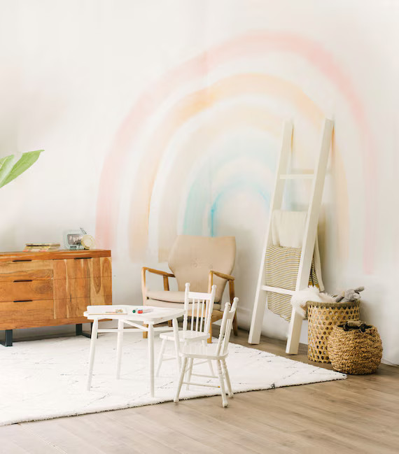 Elsi Mural - Retro Rainbow Wallpaper | Watercolor | Etsy (US)