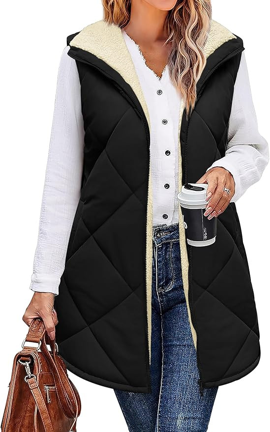 Zeagoo Womens 2024 Reversible Vest Sleeveless Fleece Jacket Double Zip Up Long Warm Winter Coat O... | Amazon (US)