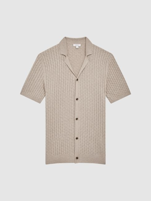 Cable Knit Cuban Collar Button Through Shirt | Reiss US