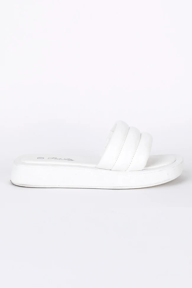 Sofia White Puff Platform Slides | Pink Lily