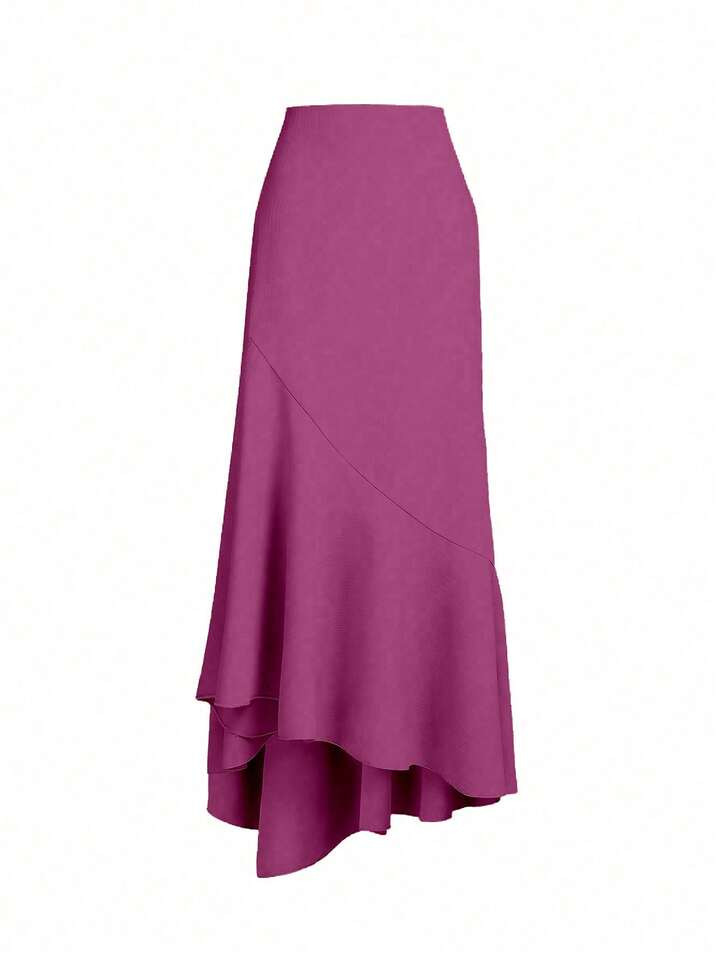 SHEIN Clasi Solid High Low Hem Skirt | SHEIN