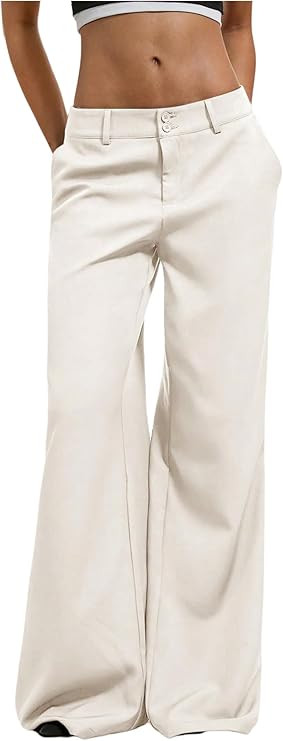 GORGLITTER Women's Low Rise Trousers Dress Pants Dressy Low Waisted Wide Leg Straight Business Ca... | Amazon (US)