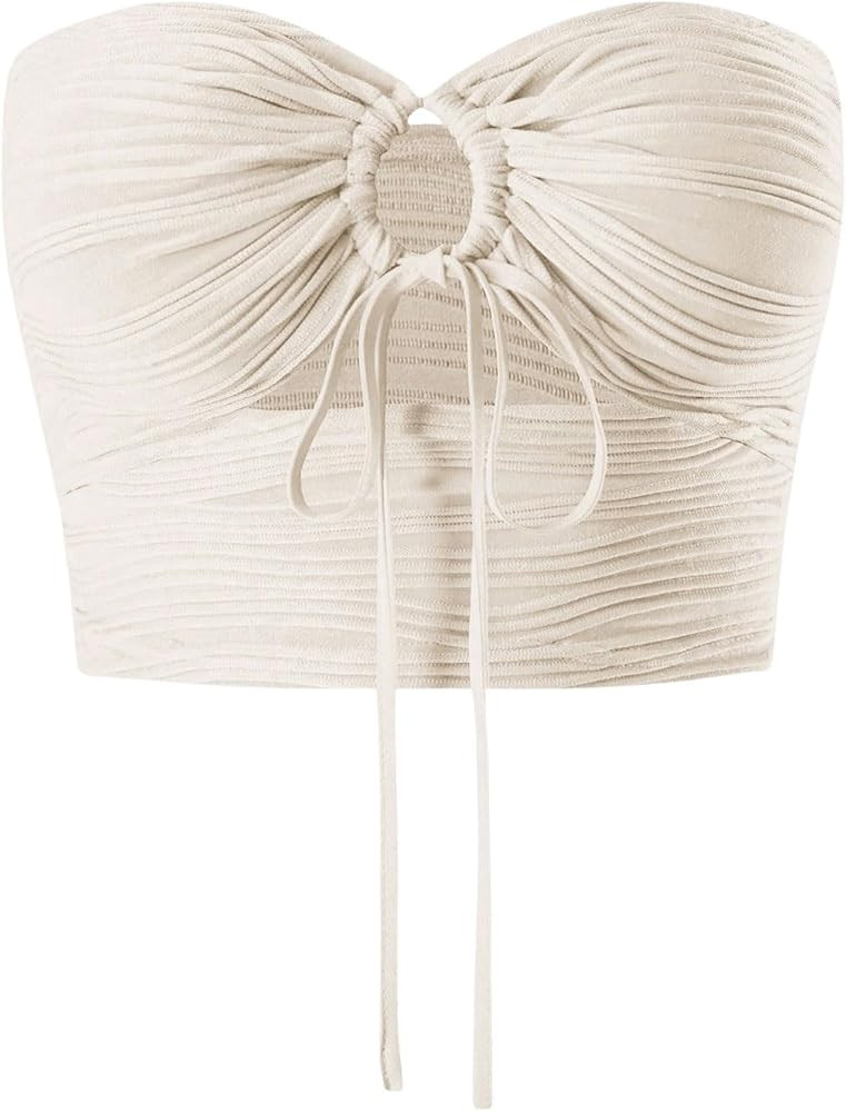 GORGLITTER Women's Cut Out Strapless Tube Crop Tops Drawstring Ruched Sleeveless Cropped Bandeau | Amazon (US)