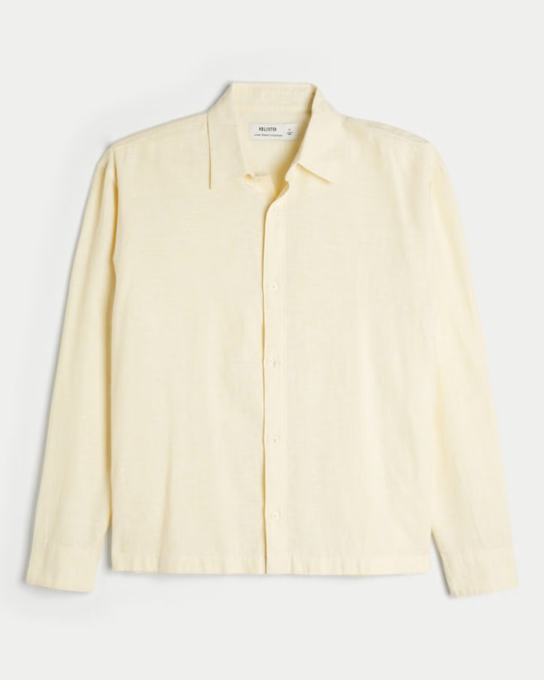 Men's Linen-Blend Button-Through Shirt | Men's Tops | HollisterCo.com | Hollister (US)