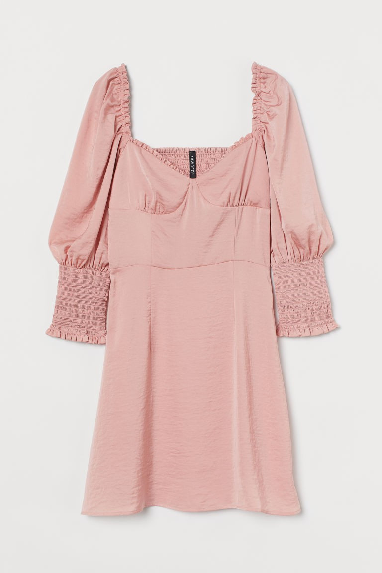 H & M - Smock-detail Satin Dress - Pink | H&M (US + CA)