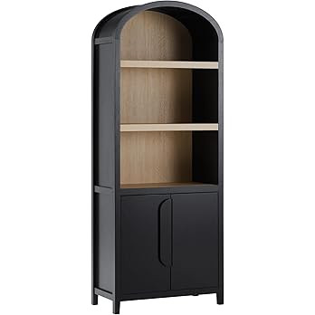 Walker Edison Chantelle Modern Arched Bookcase with Statement Wood Cabinet Pulls - Black | Amazon (US)
