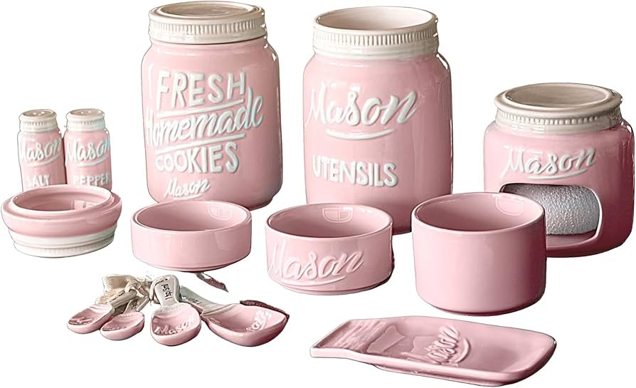 Mason Jar Kitchenware 17-Piece Set - Vintage Kitchen Accessories - Measuring Cups & Spoons, Spoon... | Amazon (US)