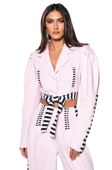 HOT GIRL STRIPED CROP BLAZER in pink multi | AKIRA