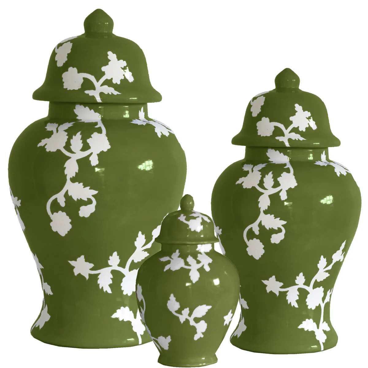 Chinoiserie Dreams Ginger Jars in Moss Green | Ruby Clay Company