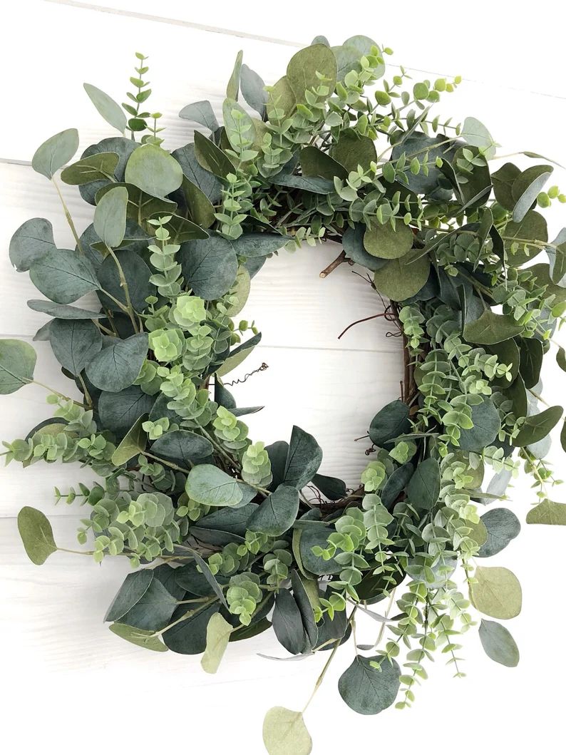 Spring Wreath, Mixed Eucalyptus Wreath, Greenery Wreath, Everyday Wreath, Farmhouse Wreath for Fr... | Etsy (US)