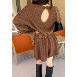 Drawstring Waist Rib Knit Playsuit in Caramel | Chicwish