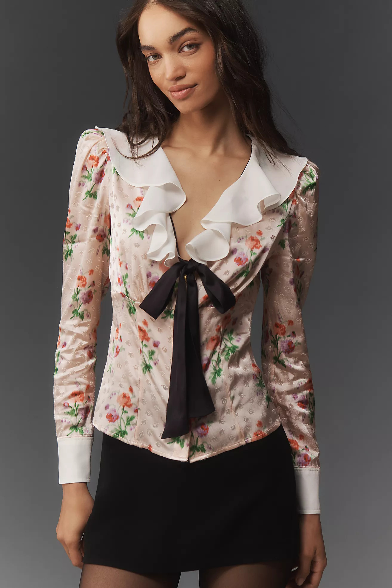 Maeve Long-Sleeve Ruffle-Front Blouse | Anthropologie (US)